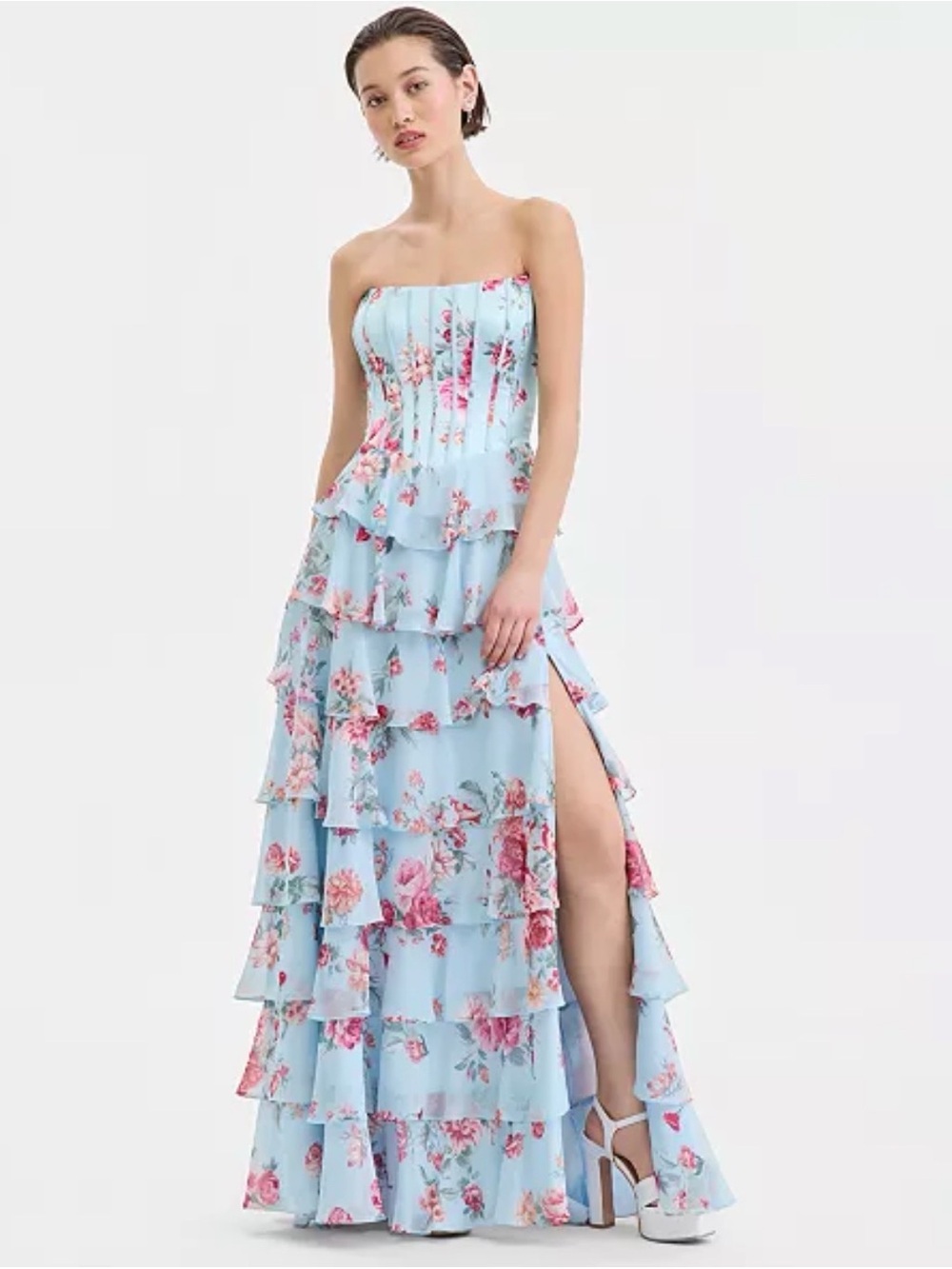 Blue Floral Tiered Maxi Dress